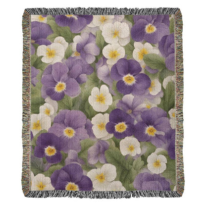 February Birth Month Flowers Violets and Primrose Floral Woven Blanket-[Heartfelt Family Gift]