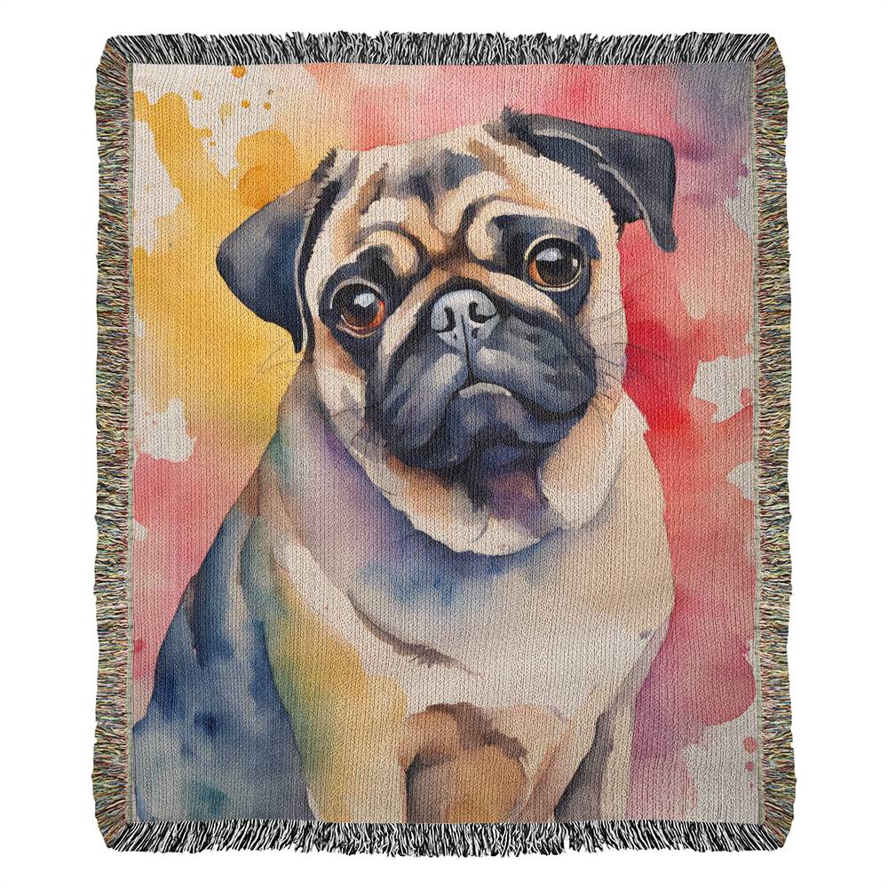 Watercolor Pug Woven Blanket Tapestry - Ideal for Dog Lovers-[Heartfelt Family Gift]