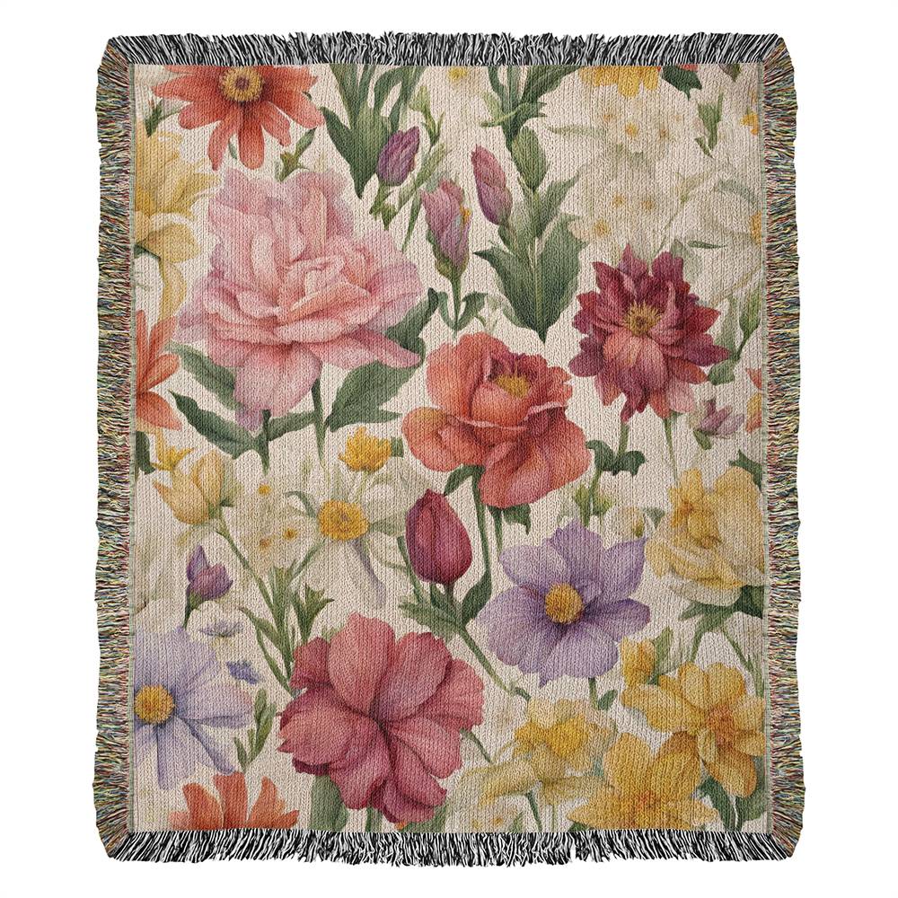 June birth flower month Woven blanket - Roses and Honeysuckle-[Heartfelt Family Gift]
