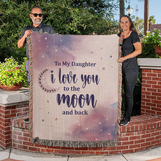 Daughter I Love you To The Moon Woven Blanket Gift-[Heartfelt Family Gift]