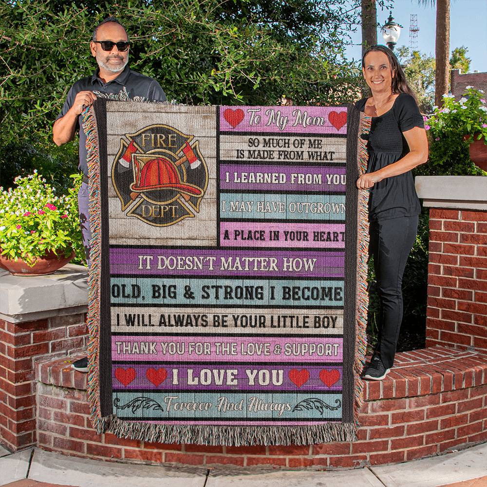 Firefighter Woven Throw Blanket for Mom - Perfect Gift for Mothers Day-[Heartfelt Family Gift]