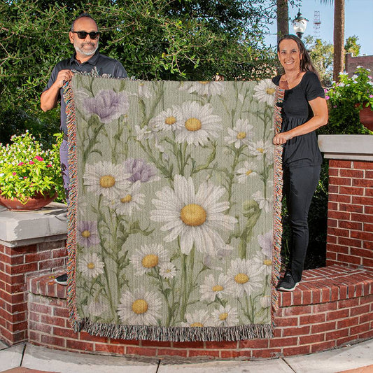 April Birth Flower Blanket Daises and Sweet Pea Woven Blanket-[Heartfelt Family Gift]