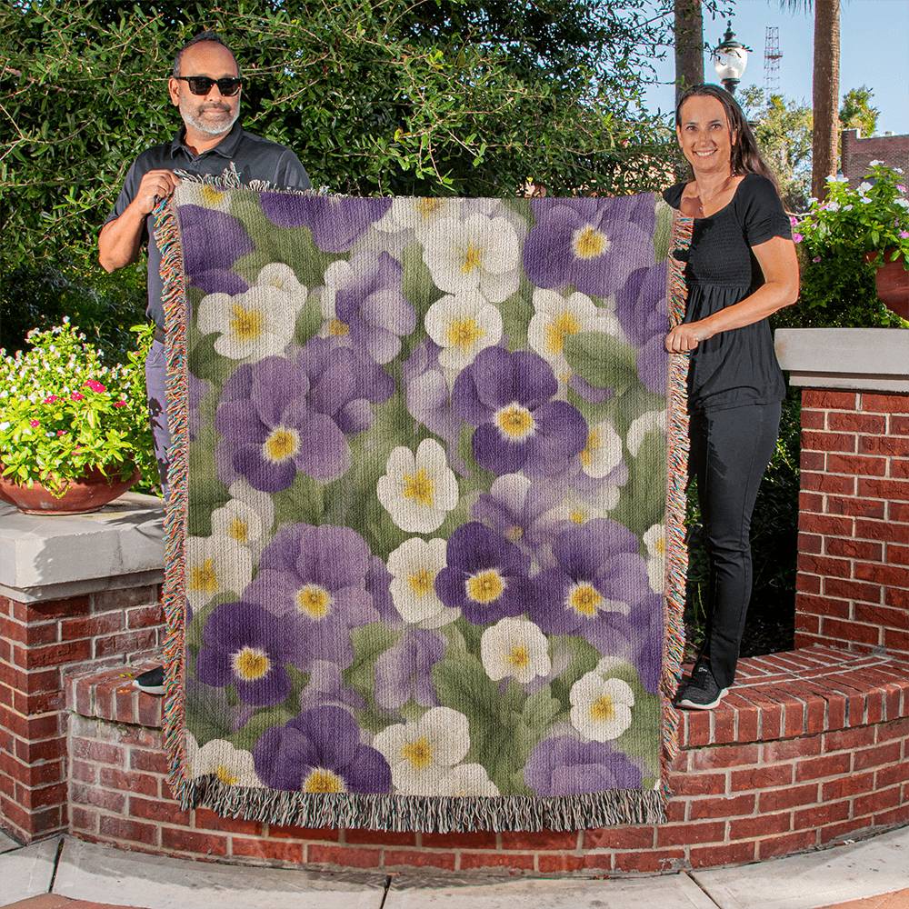 February Birth Month Flowers Violets and Primrose Floral Woven Blanket-[Heartfelt Family Gift]