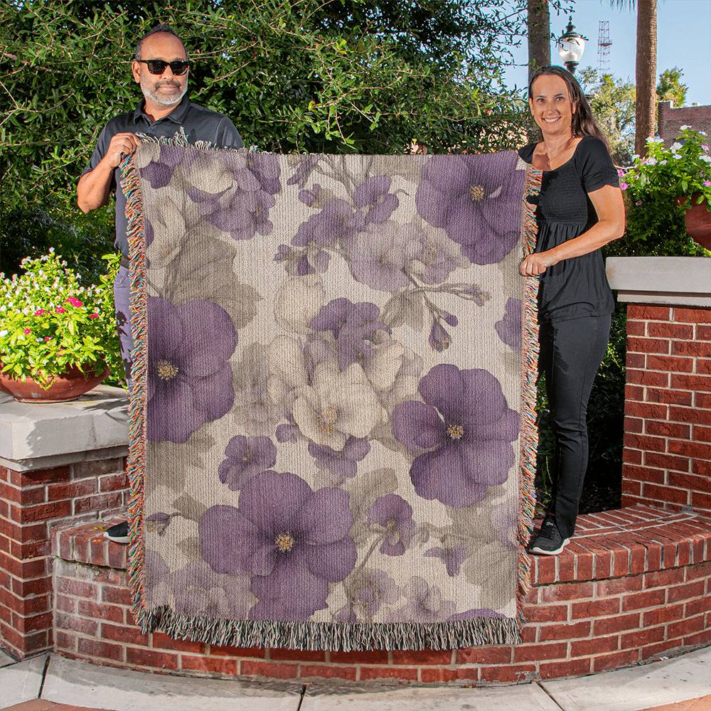 February Birth Month Flowers Violets and Primrose Floral Woven Blanket-[Heartfelt Family Gift]