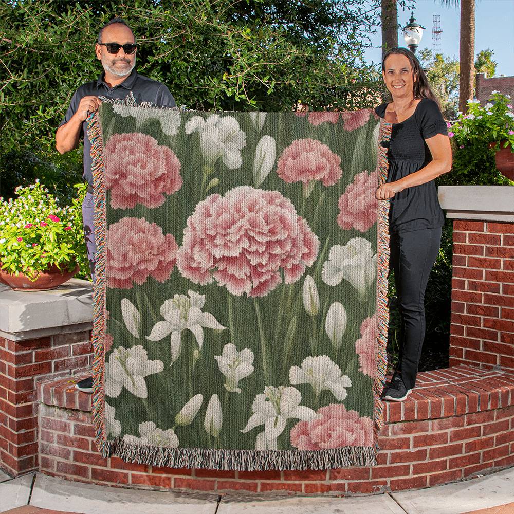 January Birth Month Flower Carnation Snowdrop Woven Blanket-[Heartfelt Family Gift]