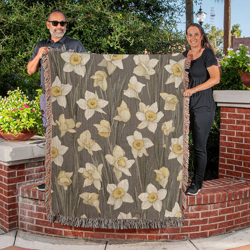 Floral Woven Blanket Daffodils March Birth Flower Throw-[Heartfelt Family Gift]