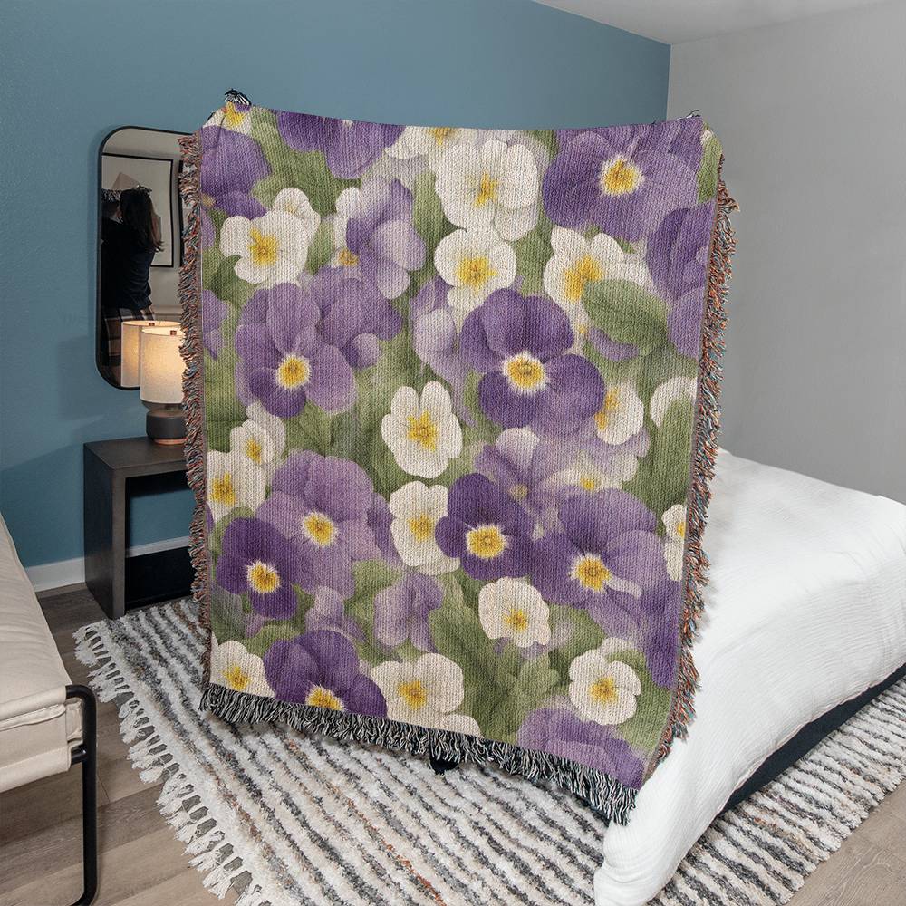 February Birth Month Flowers Violets and Primrose Floral Woven Blanket-[Heartfelt Family Gift]