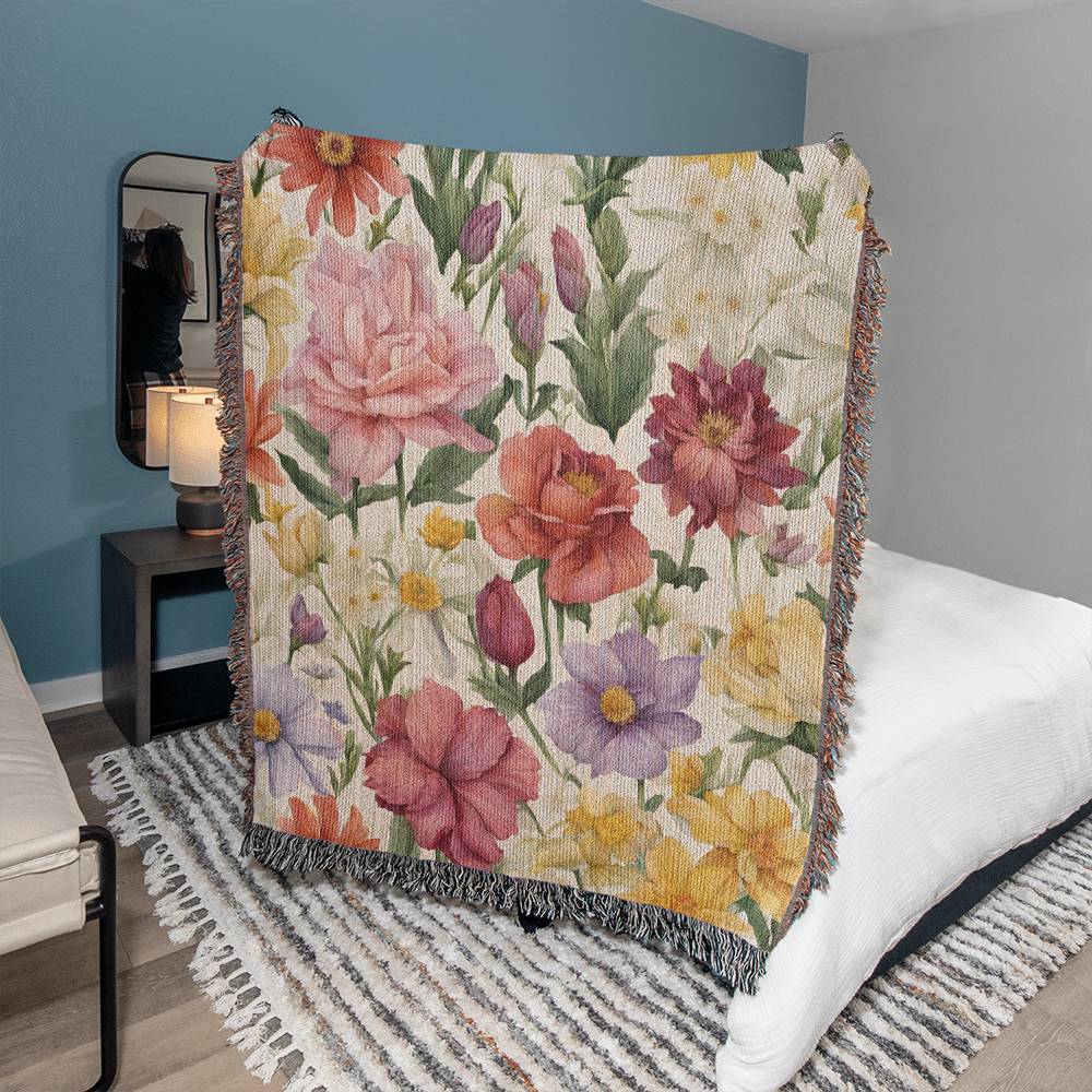 June birth flower month Woven blanket - Roses and Honeysuckle-[Heartfelt Family Gift]