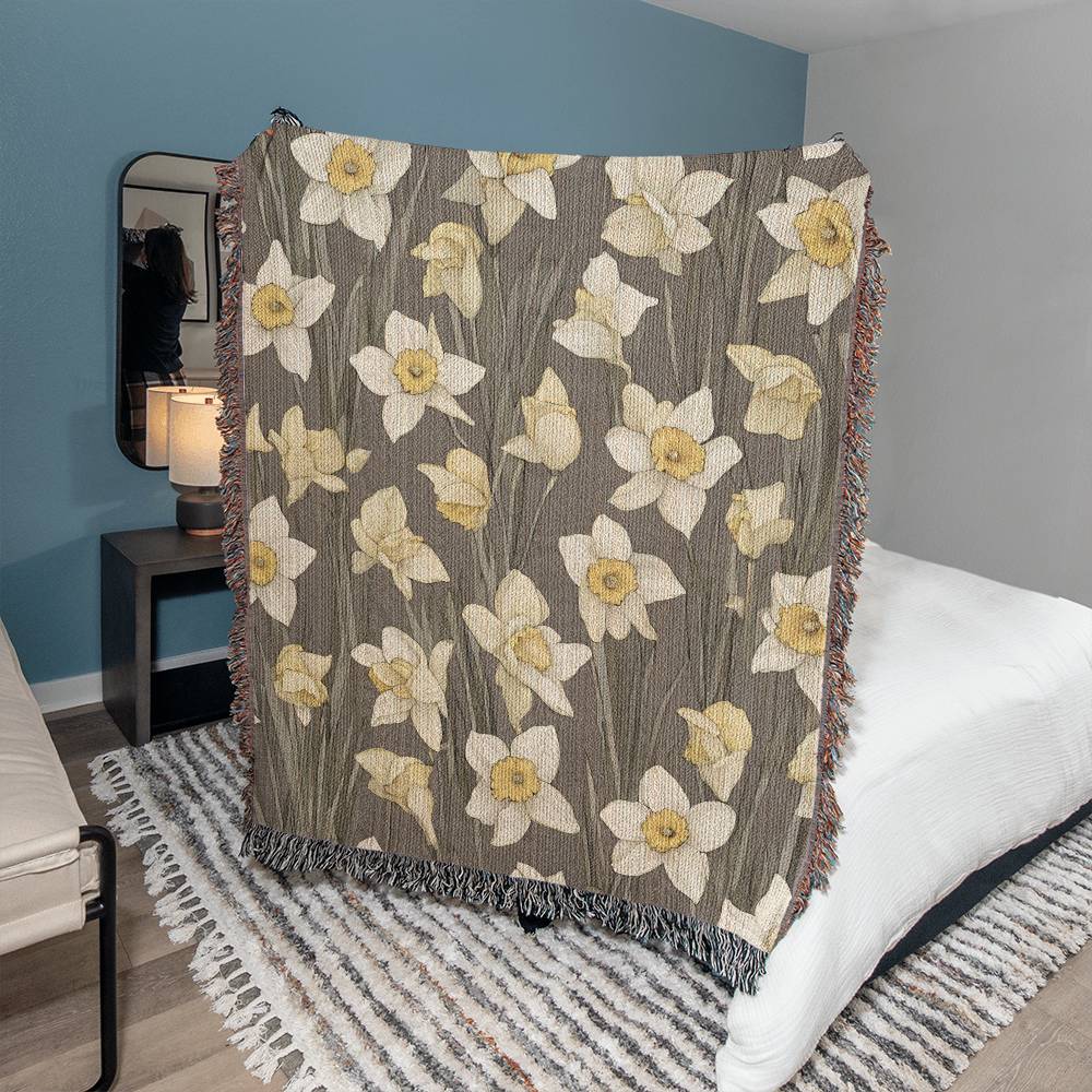 Floral Woven Blanket Daffodils March Birth Flower Throw-[Heartfelt Family Gift]