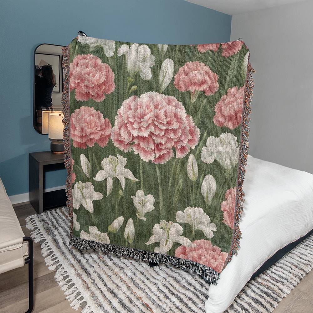 January Birth Month Flower Carnation Snowdrop Woven Blanket-[Heartfelt Family Gift]