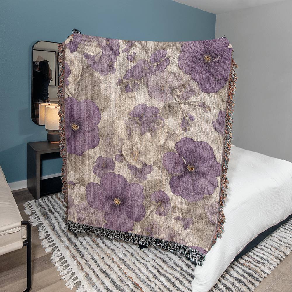February Birth Month Flowers Violets and Primrose Floral Woven Blanket-[Heartfelt Family Gift]