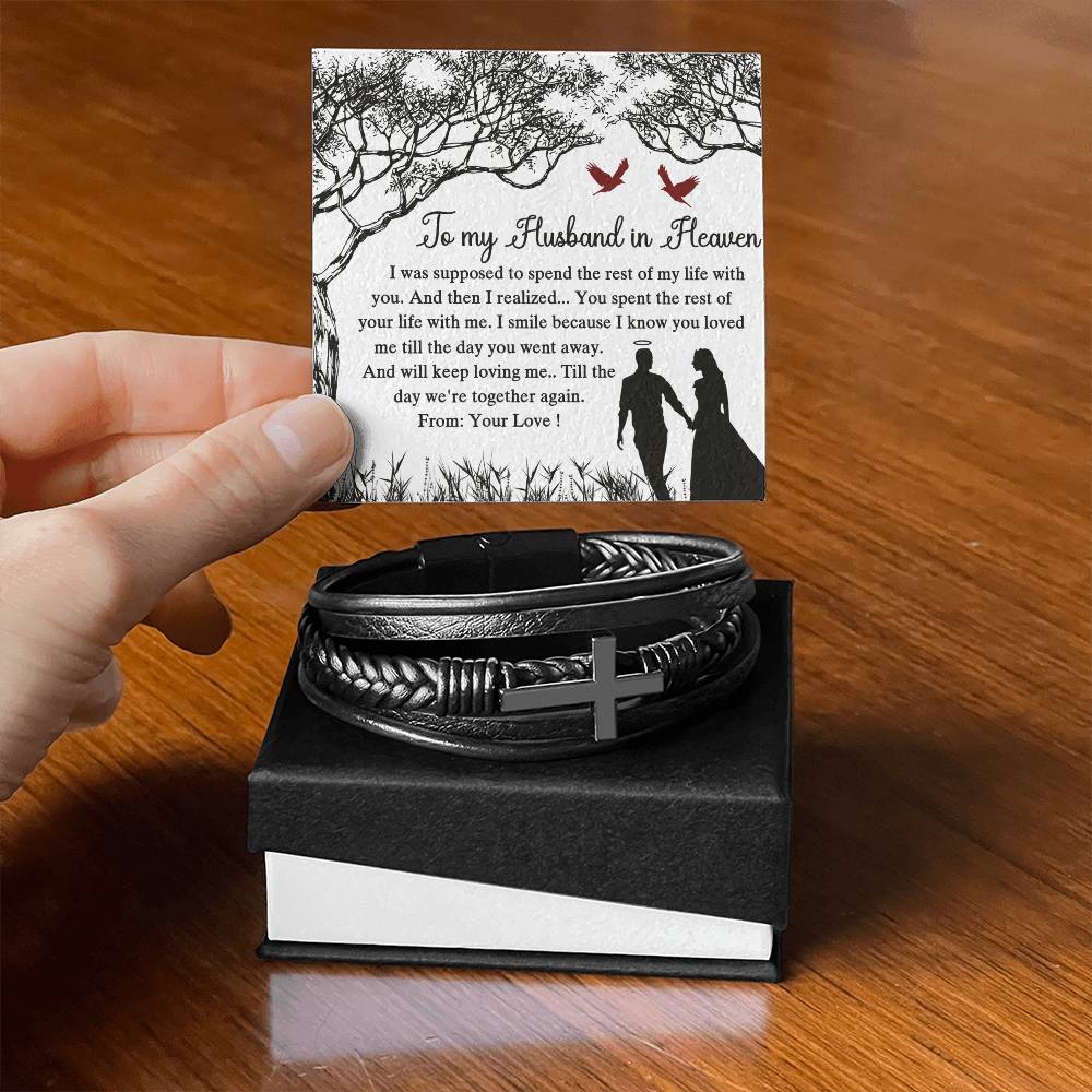 To My Husband in Heaven Mens Cross Bracelet-[Heartfelt Family Gift]