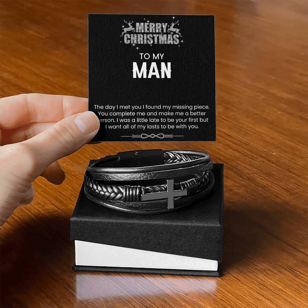 Merry Christmas To My Man  Mens Cross Bracelet-[Heartfelt Family Gift]