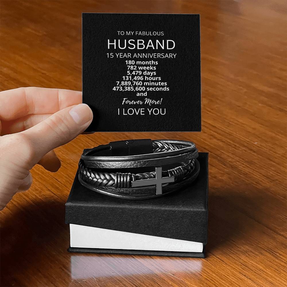 Husband 15 Year Anniversary Mens Cross Bracelet-[Heartfelt Family Gift]
