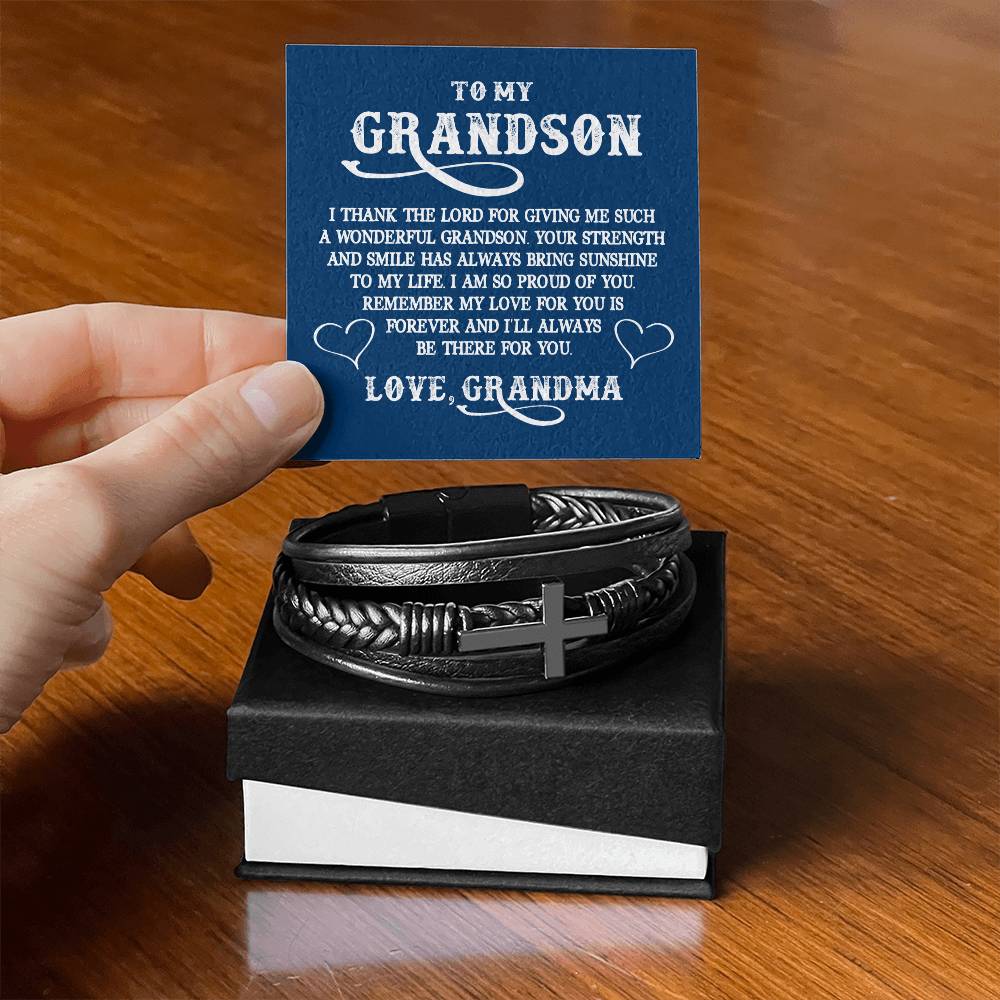 Grandson I Thank the Lord  Mens Cross Bracelet-[Heartfelt Family Gift]