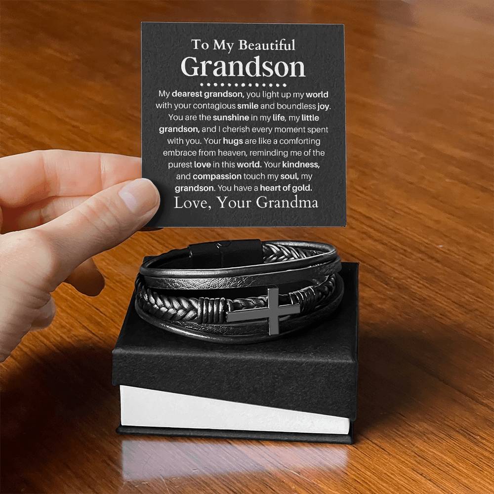 Grandson from Grandma Mens Cross Bracelet-[Heartfelt Family Gift]