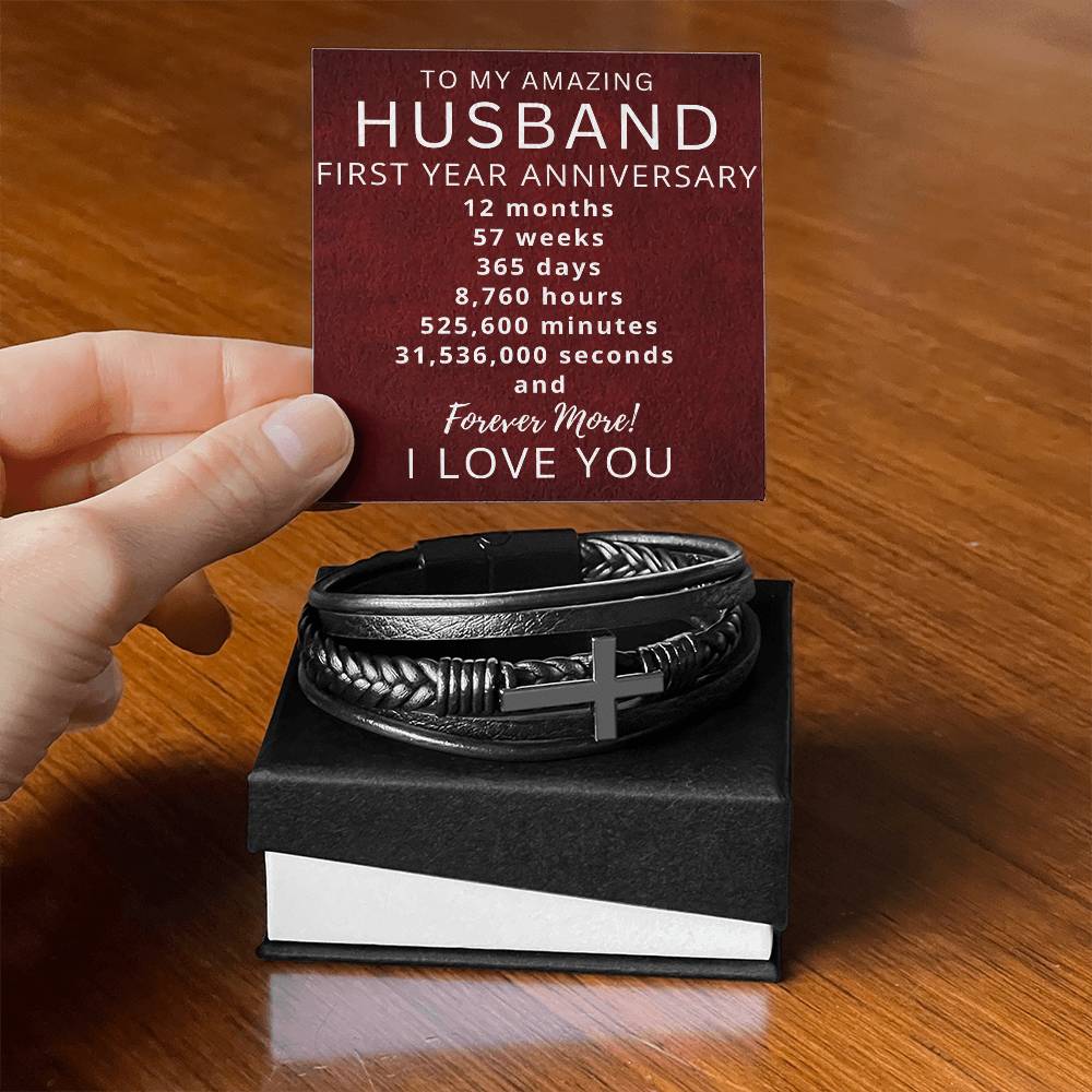 Husband One Year Anniversary Mens Cross Bracelet-[Heartfelt Family Gift]