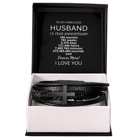 Husband 15 Year Anniversary Mens Cross Bracelet-[Heartfelt Family Gift]
