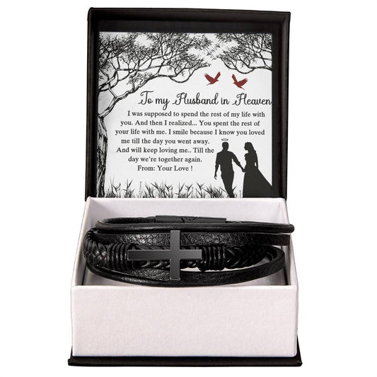 To My Husband in Heaven Mens Cross Bracelet-[Heartfelt Family Gift]