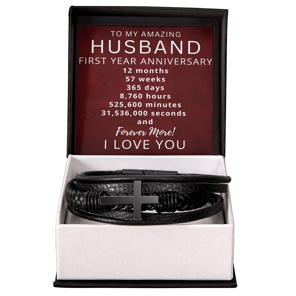 Husband One Year Anniversary Mens Cross Bracelet-[Heartfelt Family Gift]