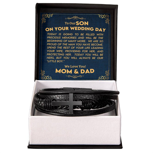 To Our Son on Your Wedding Day Mens Cross Bracelet-[Heartfelt Family Gift]