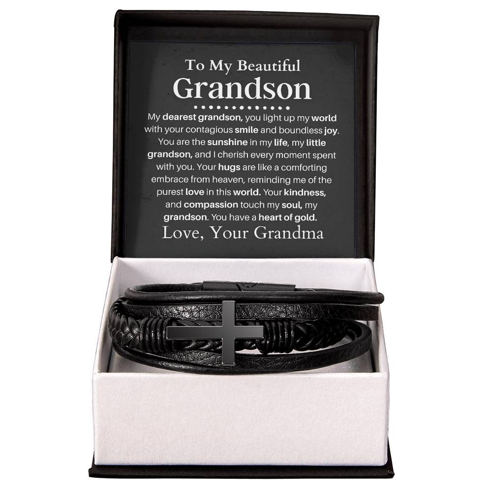 Grandson from Grandma Mens Cross Bracelet-[Heartfelt Family Gift]