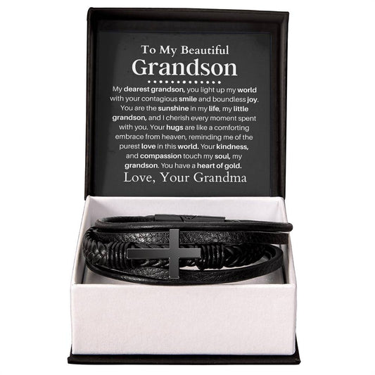 Grandson from Grandma Mens Cross Bracelet-[Heartfelt Family Gift]