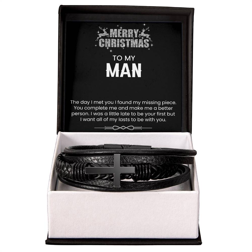 Merry Christmas To My Man  Mens Cross Bracelet-[Heartfelt Family Gift]