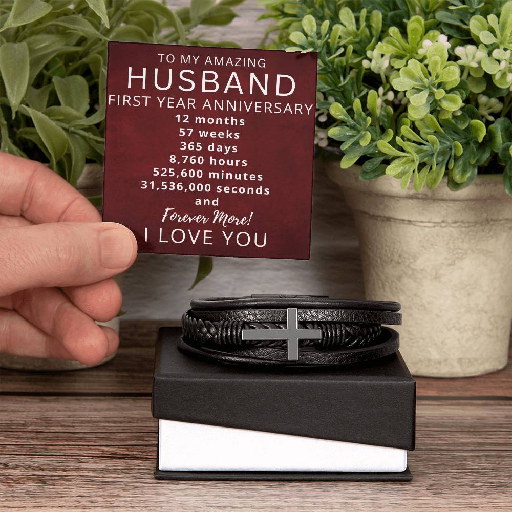 Husband One Year Anniversary Mens Cross Bracelet-[Heartfelt Family Gift]