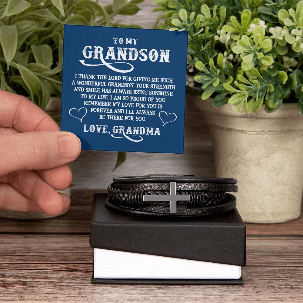 Grandson I Thank the Lord  Mens Cross Bracelet-[Heartfelt Family Gift]