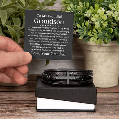 Grandson from Grandma Mens Cross Bracelet-[Heartfelt Family Gift]