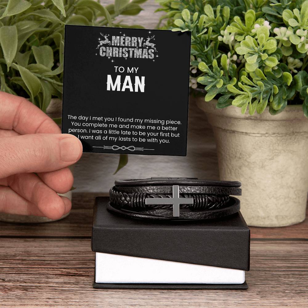 Merry Christmas To My Man  Mens Cross Bracelet-[Heartfelt Family Gift]
