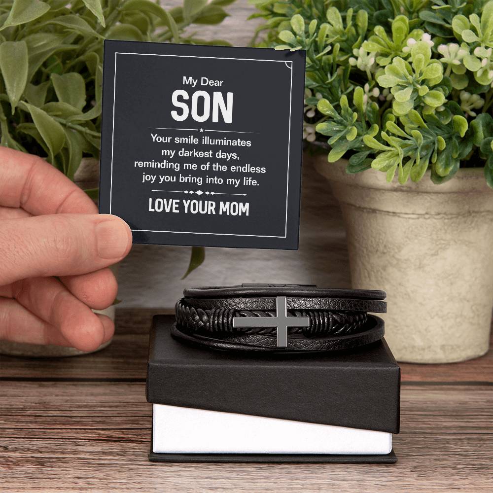 My dear son - your smile Mens Cross Bracelet-[Heartfelt Family Gift]