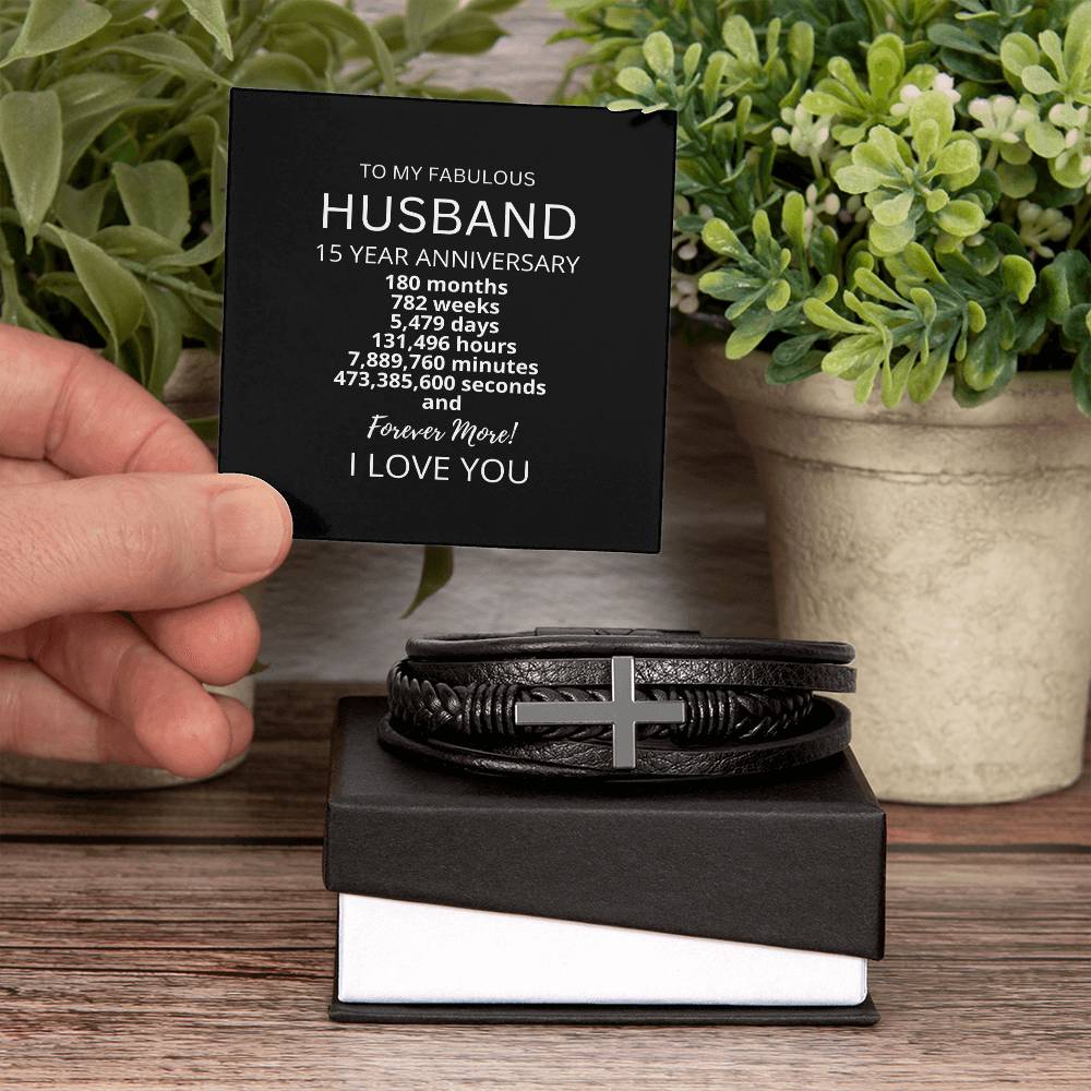 Husband 15 Year Anniversary Mens Cross Bracelet-[Heartfelt Family Gift]