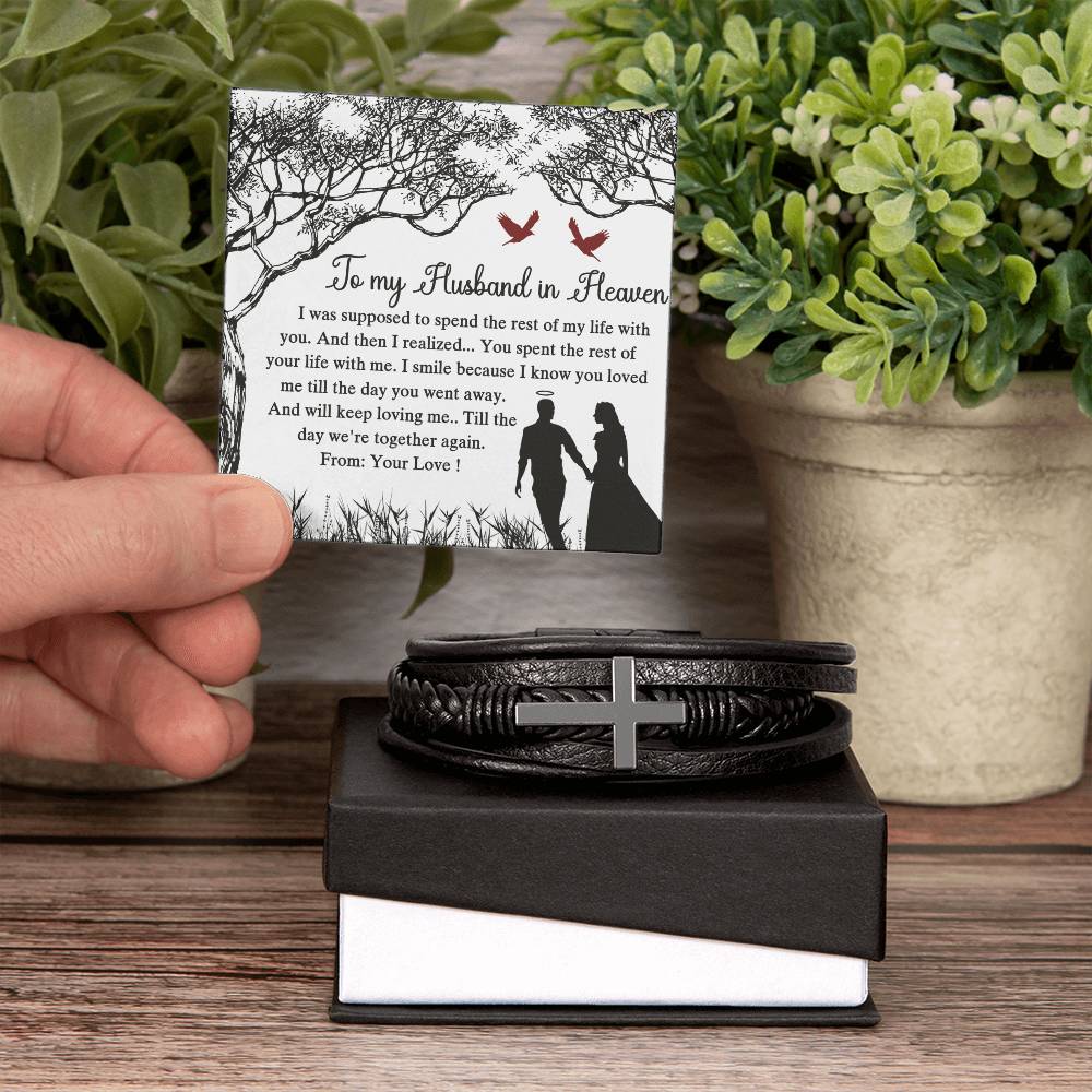 To My Husband in Heaven Mens Cross Bracelet-[Heartfelt Family Gift]