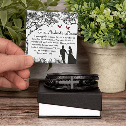 To My Husband in Heaven Mens Cross Bracelet-[Heartfelt Family Gift]