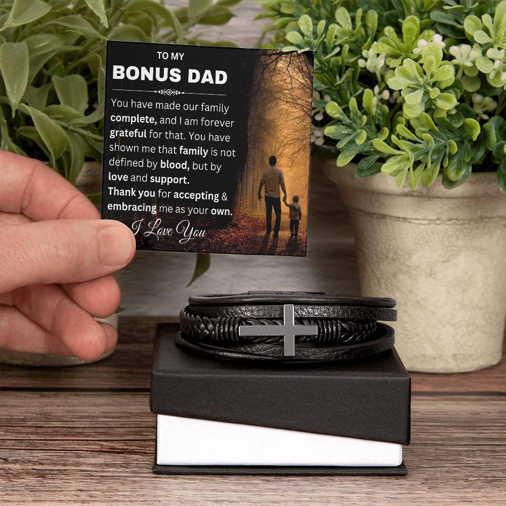 Stepfather Mens Cross Bracelet-[Heartfelt Family Gift]