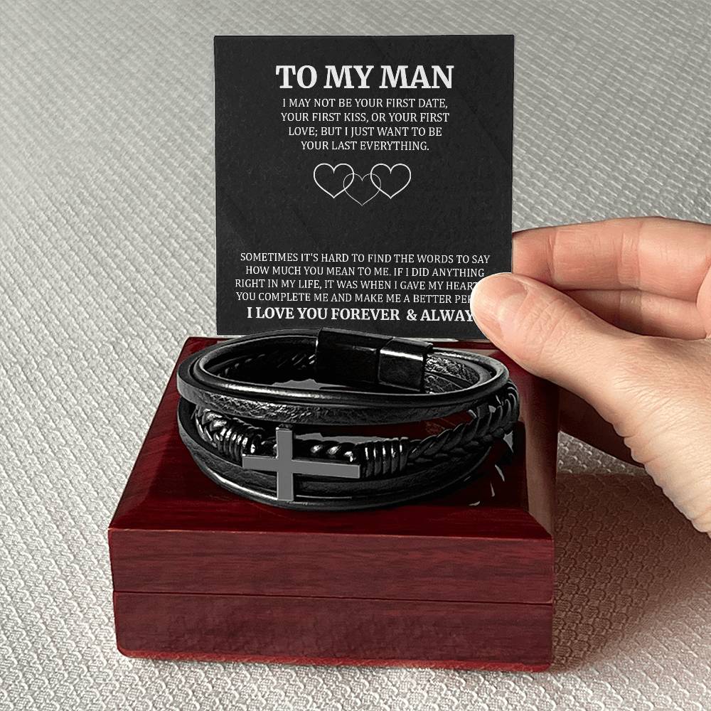 To My Man Forever and Always Mens Cross Bracelet-[Heartfelt Family Gift]