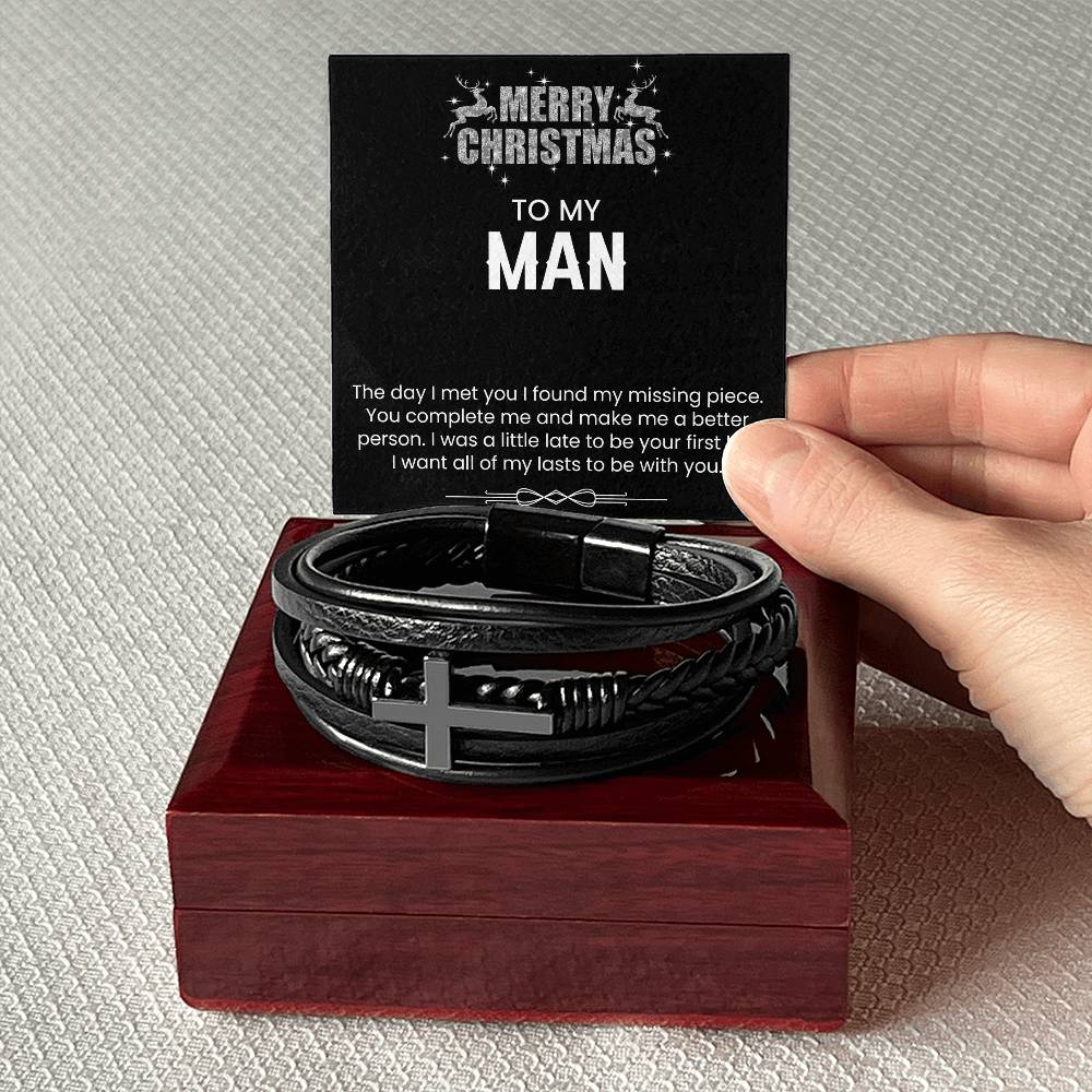 Merry Christmas To My Man  Mens Cross Bracelet-[Heartfelt Family Gift]