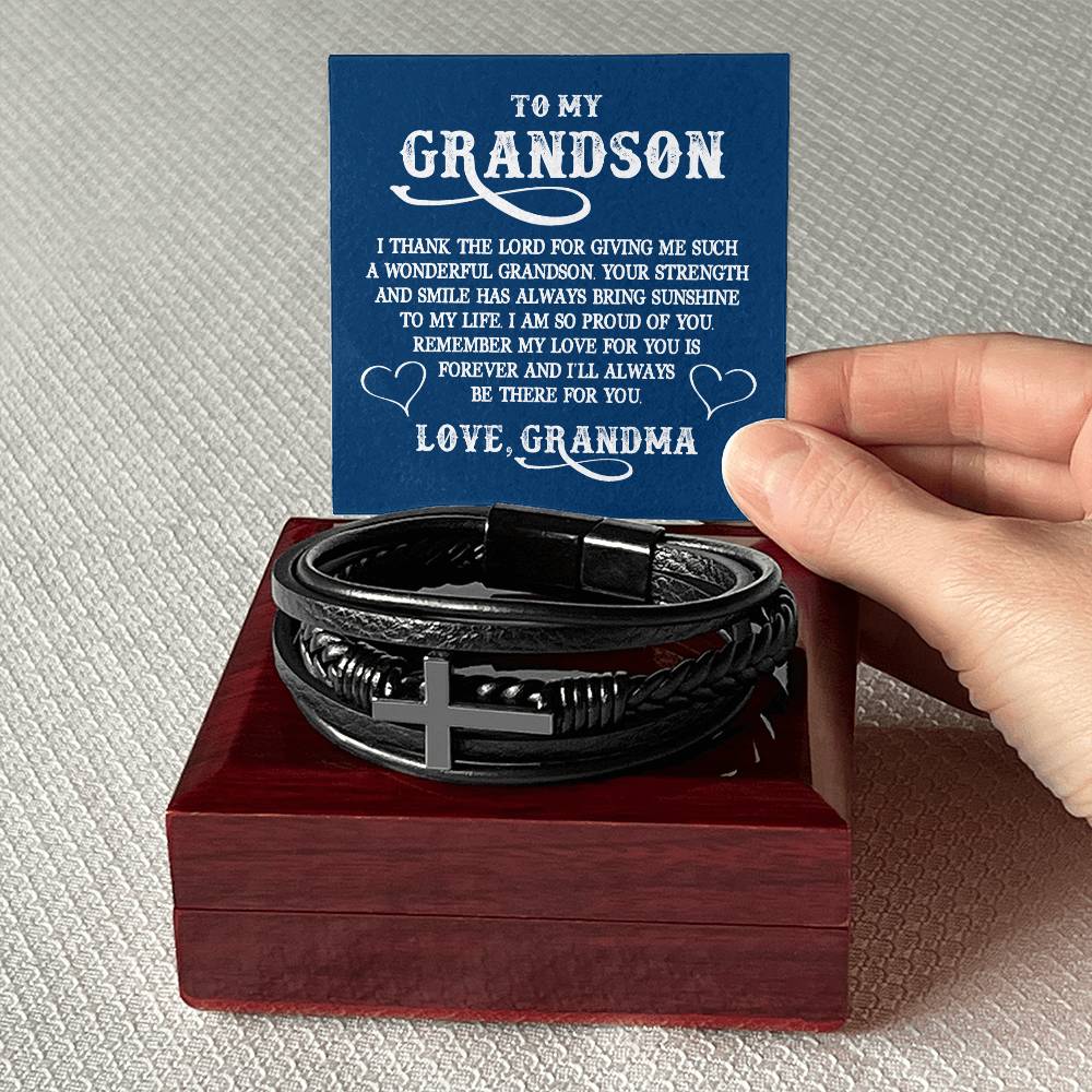 Grandson I Thank the Lord  Mens Cross Bracelet-[Heartfelt Family Gift]