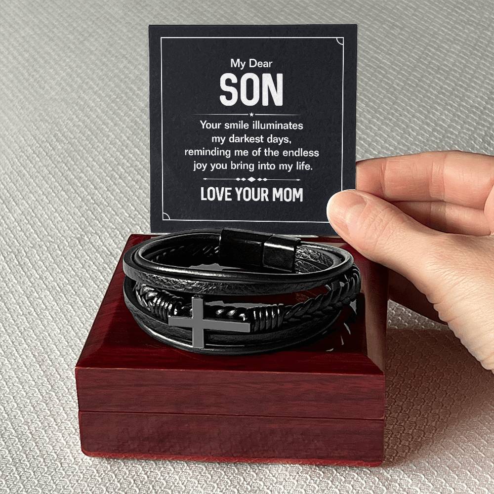 My dear son - your smile Mens Cross Bracelet-[Heartfelt Family Gift]