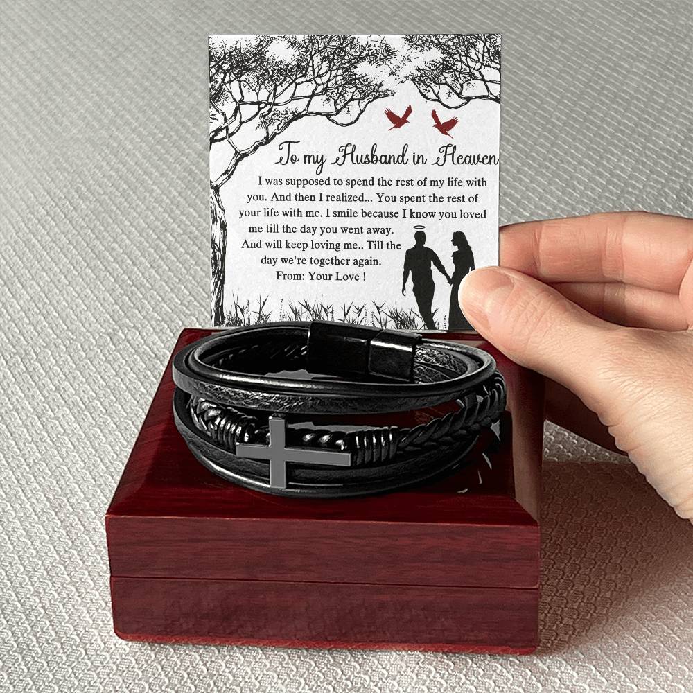 To My Husband in Heaven Mens Cross Bracelet-[Heartfelt Family Gift]