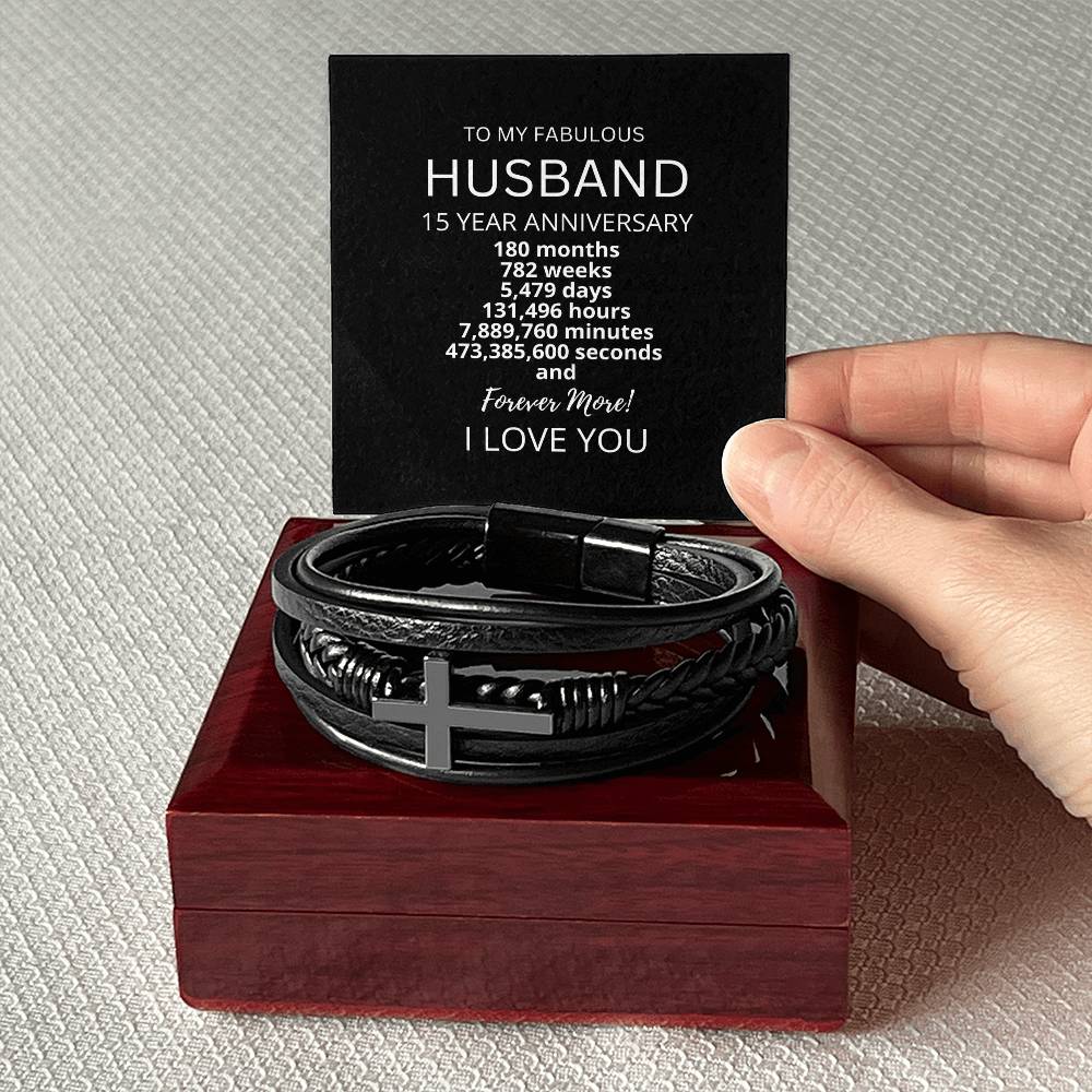 Husband 15 Year Anniversary Mens Cross Bracelet-[Heartfelt Family Gift]