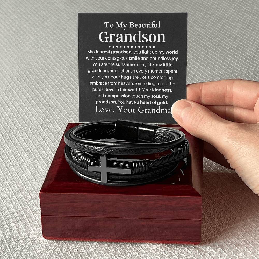 Grandson from Grandma Mens Cross Bracelet-[Heartfelt Family Gift]