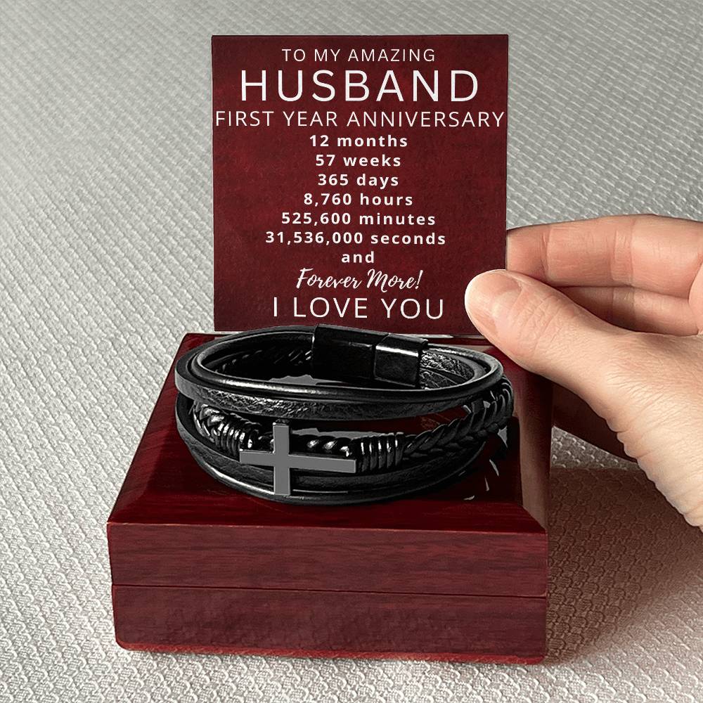 Husband One Year Anniversary Mens Cross Bracelet-[Heartfelt Family Gift]