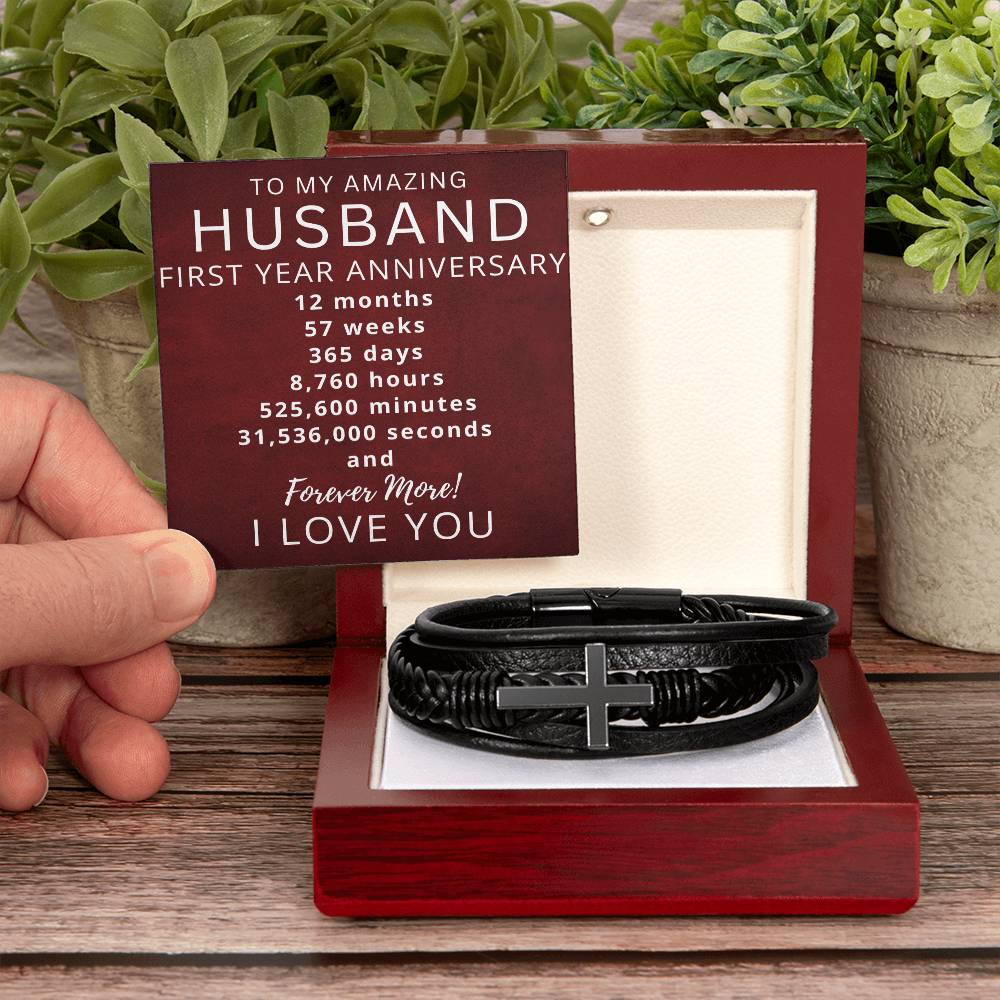 Husband One Year Anniversary Mens Cross Bracelet-[Heartfelt Family Gift]