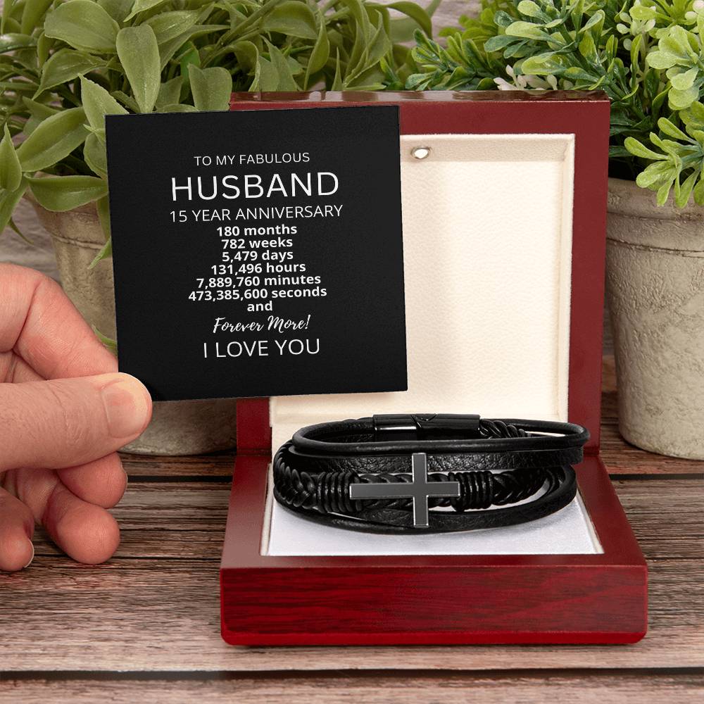 Husband 15 Year Anniversary Mens Cross Bracelet-[Heartfelt Family Gift]