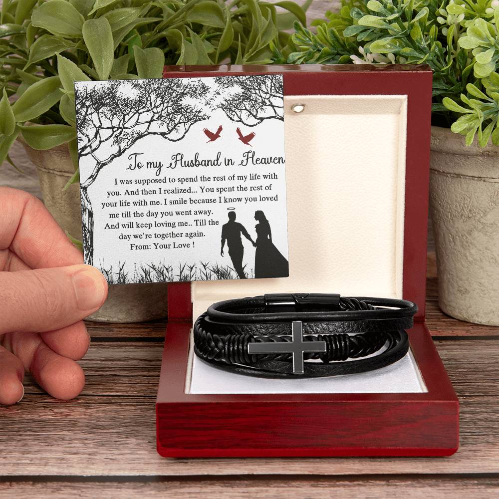 To My Husband in Heaven Mens Cross Bracelet-[Heartfelt Family Gift]