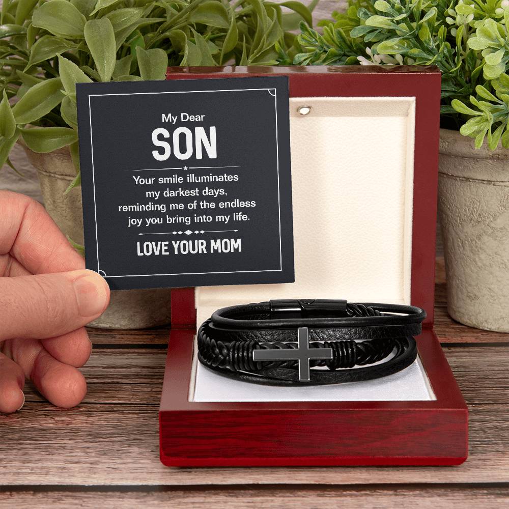 My dear son - your smile Mens Cross Bracelet-[Heartfelt Family Gift]