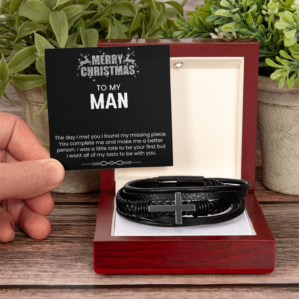 Merry Christmas To My Man  Mens Cross Bracelet-[Heartfelt Family Gift]